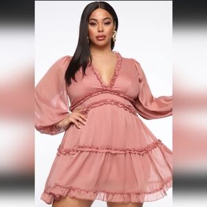 Deep V Neck Ruffle Long Sleeve Floral Print Mini Dress